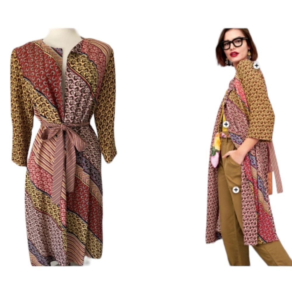 Cabi Poet Jacket Kimono style belt multicolor bold prints patchwork XS
